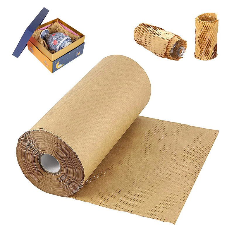 Brown Black White Eco-friendly Recyclable Kraft Paper Roll Cushioning Honeycomb Wrapping Paper for E-Commerce Packaging