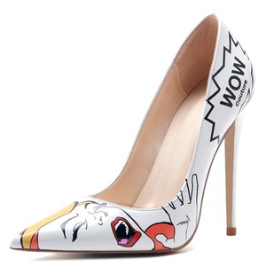 Fashion New Design Women High Thin Heel Dress Shoes Large Size 45 Basic Stiletto <b>Pumps</b> Funny Print Party Shoes - Product Image 1
