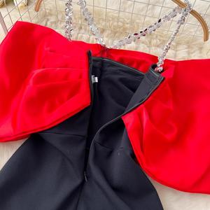 Vestido Maxi sin Mangas con Tirantes de Cristal y Lazo en Bloques de Color para Mujer - Elegante Vestido de Noche Formal de Moda - Product Image 4