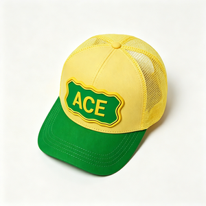 Gorra Trucker Personalizada con Parche de Goma, Dos Tonos Amarillo y Verde, Malla Trasera, Unisex, para Deportes al Aire Libre de Verano - Product Image 2