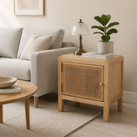 Table de chevet en bois naturel Japandi |   Table de chevet à une porte et deux niveaux |   Cadre en bois massif multifonctionnel et écologique