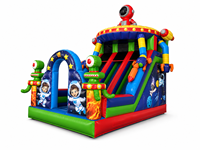 Château gonflable à double toboggan sur le thème de l'astronaute spatial, combo de jeu gonflable fusée de dessin animé pour parc d'attractions et carnaval pour enfants