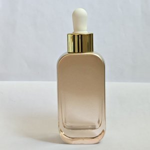 50ml Stock Cosmetic Package Luxury Square Hot Stamped Flat Glass <b>Dropper</b> <b>Bottle</b> with Latex Head and Plastic Cap - Product Image 2