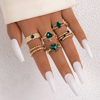 Go Party 6 pièces/ensemble brillant strass Index bague géométrique étoile à cinq branches coeur couronne anneaux d'articulation ensembles pour femmes filles