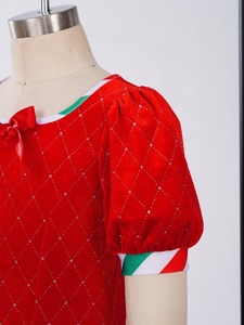 Girls Velvet Christmas Dresses Puff Sleeve Candy Cane Stripe Cuff Bow Glitter Lattice Xmas Party Dress Kids Custom Stage Shows - Product Image 3