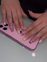 Ongles carrés press-on faits main en forme de tournesol 3D, finition brillante, en acrylique
