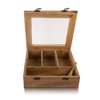 Boîte à thé en bois, coffre de rangement, organisateur, conteneur, support, étagère avec 4 grands compartiments de rangement, boîte en bois pour théière