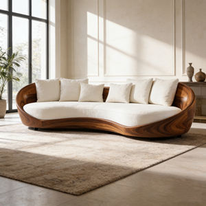 <span class=keywords><strong>Divano</strong></span> con Cornice in Legno Scultoreo Artistico, Silhouette Curva, Lussuoso e Confortevole per Arredamento Casa - Product Image 1