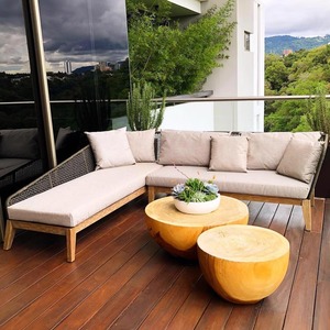 Ensemble de canapés d'extérieur en rotin en forme de L, structure en teck et aluminium, mobilier de jardin imperméable, design nordique, pour villa et cour, loisirs - Product Image 5