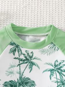 <span class=keywords><strong>Ensemble</strong></span> de maillot de bain pour bébé garçon à motif de cocotiers, respirant, en spandex/polyester, manches courtes, col rond, short, fabriqué en Chine - Product Image 3