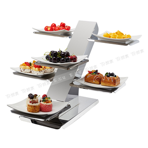 Stainless Steel Slanted <strong>Three</strong> <strong>Tier</strong> 16 Grid Space Saving Buffet Risers Dessert <strong>Stand</strong> Display Rack for Hotel Catering Restaurant - Product Image 2