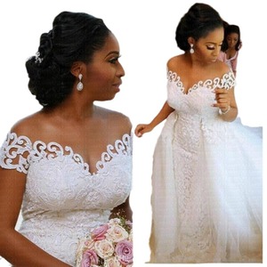 African Mermaid Wedding Dress <b>White</b> <b>Lace</b> Applique Sweetheart Neckline Plus Size Fashionable Travel Photography - Product Image 5