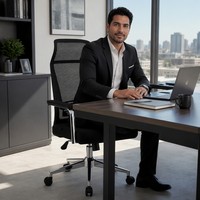 Chaise de bureau ergonomique chromée à dossier haut en maille, avec accoudoirs fixes et réglage en hauteur, pivotante, pour ordinateur et jeux