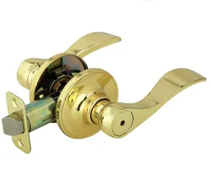 波浪风格杠杆手柄隐私床和浴缸杠杆套装锁具，抛光黄铜饰面