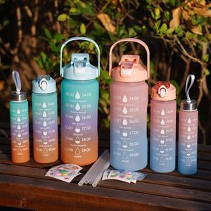 3pcs 2000m&1000ml&900ml Bpa-free Portable Motivational Design Large Capacity Sports Water <b>Bottle</b> With Handle And Straw - Product Image 2