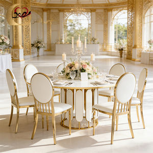 Mesa de Comedor Redonda Moderna de Acero Inoxidable Dorado para Bodas y Eventos, para 6 Personas - Product Image 1