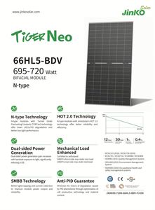 Panneaux solaires bifaciaux à double vitrage Jinko Solar 700 watts JKM-700N-66HL5-BDV Prix 695W 700W 705W 710W 715W 720W - Product Image 2