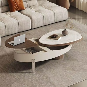 Metà del secolo moderno pannello di roccia rotondo tavolino da caffè casa ascensore di stoccaggio mobili da soggiorno con Design rotante - Product Image 4