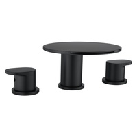Robinet de lavabo cascade rond noir mat, mitigeur chaud/froid en laiton à poignée courte, robinet de salle de bain moderne à 3 trous