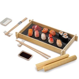 Ensemble de sushi pour 2 personnes avec plateau en ardoise et bambou 35x20 cm, service oriental 7 pièces - Product Image 1