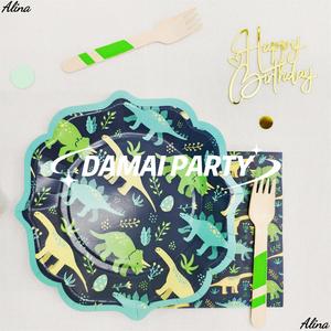 DAMAI Dinosaur Cartoon <b>Disposable</b> Paper <b>Plates</b> Cups Napkins Kids Birthday Party Tableware Set - Product Image 3