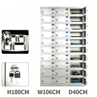 Armoire de rangement à 30 compartiments en acier inoxydable avec serrures à clé, multi-compartiments verrouillables pour plateaux repas, boîtes à lunch, cantine, bureau