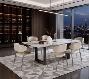 Ensemble de table à manger rectangulaire réglable avec plateau en marbre, cadre en métal élégant, design moderne pour appartement, usage domestique, 6 places - Product Image 4