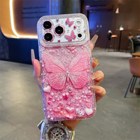 Coque de téléphone de luxe pour fille, motif papillon de dessin animé, étui de protection pour iPhone 14 Pro, 15, 16 Pro Max, 17 Air – Vente en gros