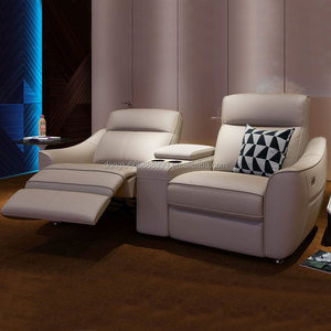Fauteuil double électrique moderne haut <span class=keywords><strong>de</strong></span> gamme en cuir véritable pour home cinéma, fonctionnel pour salons et halls, en métal et bois - Product Image 2
