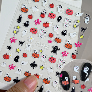5D Halloween Nail Sticker Self-Adhesive Nail <strong>Decals</strong> Cute Ghost Skull Spider Web Bat Pumpkin Nail Decorations <strong>Decals</strong> - Product Image 4