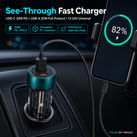 Charger Mobil USB C 50W Transparan PD 30W PPS QC3.0 Pengisian Cepat Dual Port 12-24V untuk iPhone Samsung OPPO Huawei