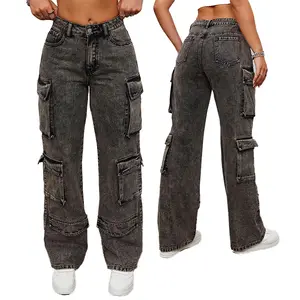 Celana kargo wanita, Jeans kargo kustom kualitas tinggi dengan kantong samping
