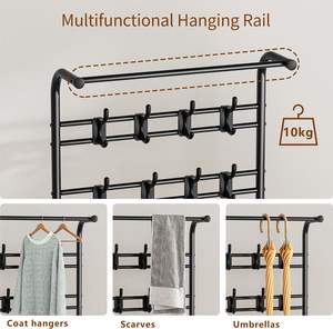 حامل معاطف من الخيزران من HOMIDEC بطول 182 سم مع مقعد للأحذية وخطافات قابلة للإزالة وقضيب تعليق للممرات والمداخل والمساحات الصغيرة بلون بني ريفي - Product Image 5