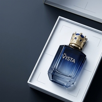 Flacon de parfum carré bleu de 50 ml à fond épais avec pulvérisateur à baïonnette, conteneur vide sérigraphié pour le stockage de parfums