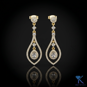 Boucles d'oreilles pendantes en forme de goutte d'eau en diamant de laboratoire, plaqué or massif 18 carats, certifiées IGI, luxe, pavé, forme poire ouverte, bijoux fins pour femmes - Product Image 1
