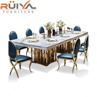 Ensembles de table à manger de Style européen italien marbre or acier inoxydable blanc table à manger en marbre top de luxe
