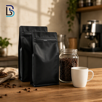 Sachet à fond plat coloré Lebei Packing, refermable, en plastique de qualité alimentaire, avec valve à fermeture éclair pour café en grains pratique