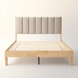 Lit Queen scandinave avec tête de lit en forme de clavier de piano et lit rembourré en lin pour chambre moderne - Product Image 4
