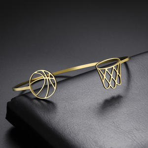 Bracelet de basket-ball et de basketball en acier inoxydable plaqué or, ajustable, bijou de sport tendance pour joueur de basket-ball, cadeau - Product Image 6