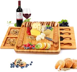 Juego de platos de pizarra para queso, bandeja de servicio, tabla de bambú con herramientas para queso, para vino, Cracker, <span class=keywords><strong>Brie</strong></span> y carne - Product Image 2