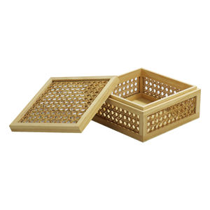 Panier en rotin en bois naturel de conception exquise faite à la main boîte de rangement de cadeau de rotin de maison boîte d'emballage d'organisateur - Product Image 1