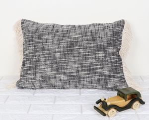 Funda de Cojín Cuadrada con Rayas Negras, Tejida a Mano, de Algodón Natural Chembrey, con Flecos y Cierre de Cremallera para el Hogar - Product Image 4