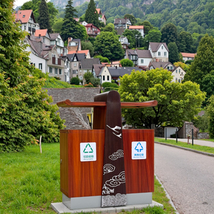 Thiết Kế Sáng Tạo Mạ Kẽm Kim Loại Đường Phố Rác Tái Chế Thùng Trung Quốc Phong Cách Gỗ Hạt Cho Ngoài Trời Chất Thải Thùng - Product Image 3