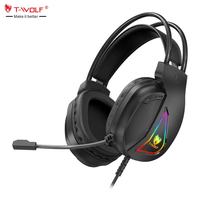 Headset Gaming Kabel T-WOLF H160 dengan Lampu LED, Peredam Kebisingan Aktif, Tahan Air, untuk PC & Desktop