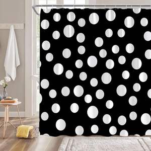 Cortina de ducha Retro de lunares rojos y blancos con lindo patrón geométrico Circular Hippie Doodle Vintage baño decoración del hogar Stock - Product Image 2
