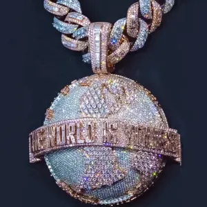 Buzlu Out zincir kolye erkekler takı elmas test geçer 14K 18K katı altın harf adı Hip Hop özel VVS Moissanite kolye
