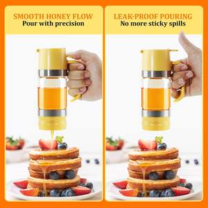 Glass <b>Honey</b> <b>Dispenser</b> Pot No Drip 9 OZ <b>Honey</b> Jar with Handle Syrup <b>Dispenser</b> for Coffee or Tea Ideal for <b>Honey</b> and Syrup Yellow - Product Image 5