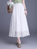Robe amincissante à taille haute avec ceinture élastique et broderies, design trapèze pour une silhouette sablée, en fibre de polyester