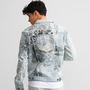 2023 AeeDenim Designer personnalisé vestes pour hommes Laser belle fleur avec <span class=keywords><strong>patch</strong></span>é sur le dos coton Denim Stretch <span class=keywords><strong>veste</strong></span> pour hommes - Product Image 2