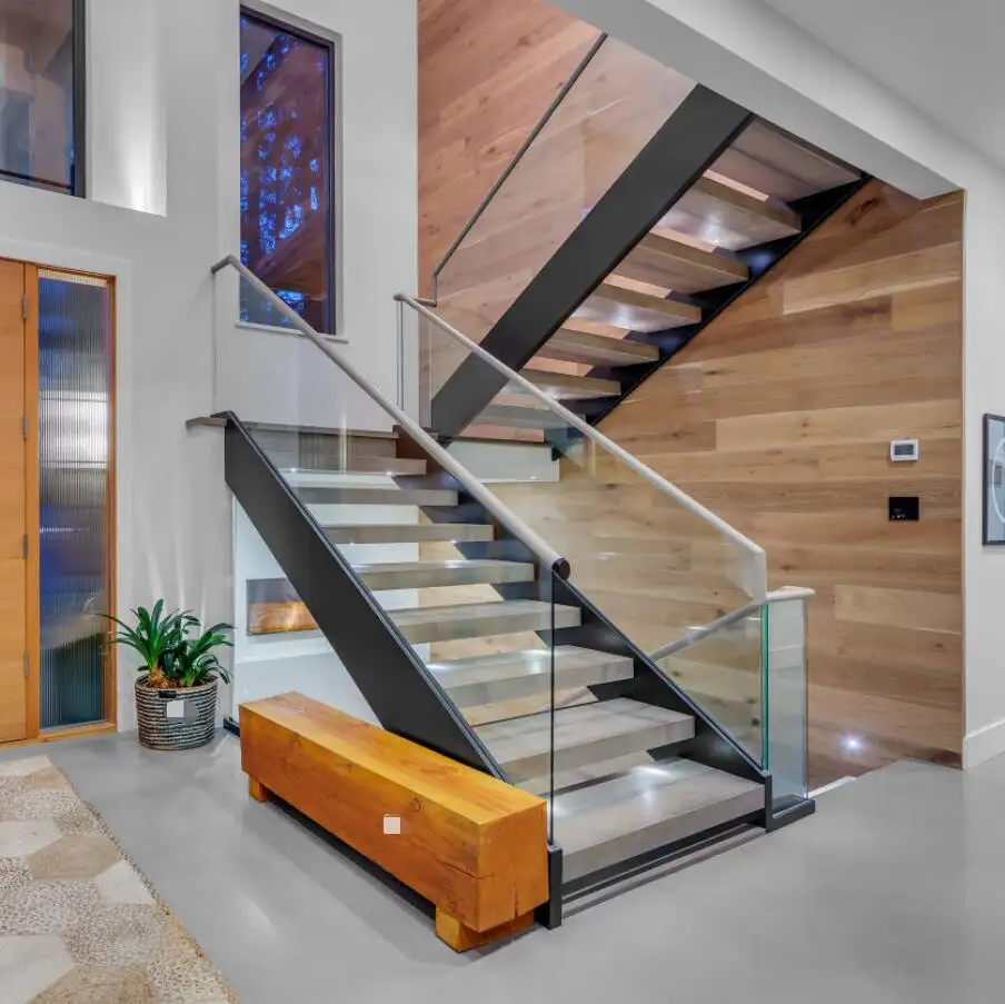 Moderne Innen stahl holztreppe High-End-Marmors tufe gerade Treppe/Mono-Stringer schwimmende Treppe/Edelstahl treppe